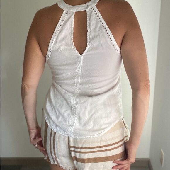 Anthropologie Top Cloth & Stone Embroidered White Minimalist XS Tencel - Picture 6 of 12